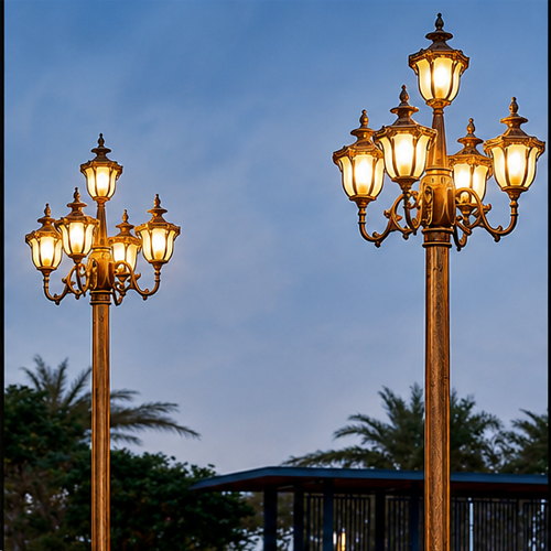 POLE LIGHT 5-LP ANTIQUE GOLD