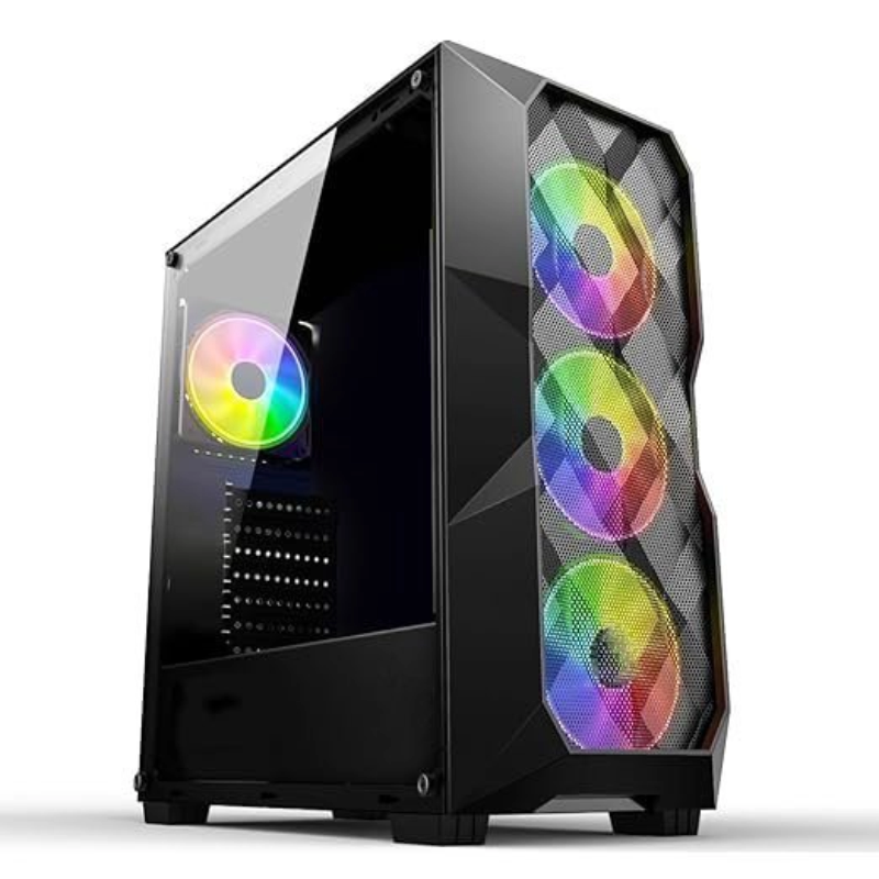 ICE- 300 Mesh Mid-Tower Computer Case/Gaming Cabinet - Black | Support ATX, Micro-ATX, Mini-ITX | Pre-Installed 3 Front Fans and 1 Rear Fan