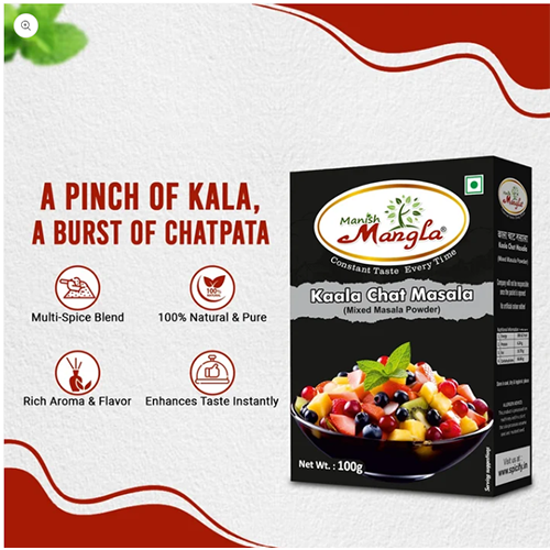Manish Mangla Kaala Chat Masala – 100g | Bold, Smoky & Tangy Flavor | Street-Style Spice Blend | Perfect for Chaat, Fruits & Snacks - Image 4