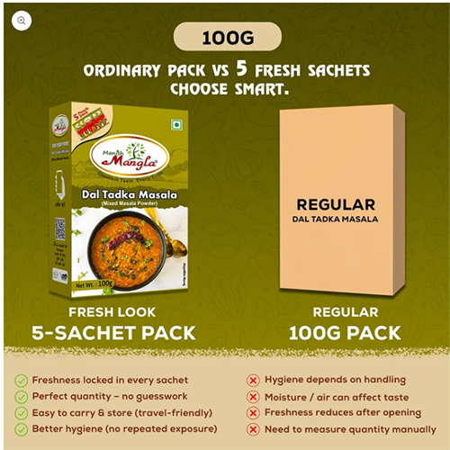 Dal Tadka Masala – 100g (5×20g FreshLock Sachets) | Authentic Dhaba Style Flavor | Complete Spice Mix | Fresh & Aromatic - Image 2