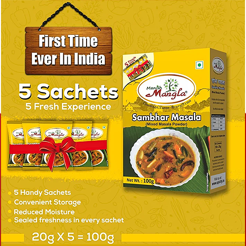 Sambhar Masala – 100g (5×20g FreshLock Sachets) | Authentic South Indian Spice Blend | Rich Aroma & Traditional Taste | Complete Masala Mix - Image 3
