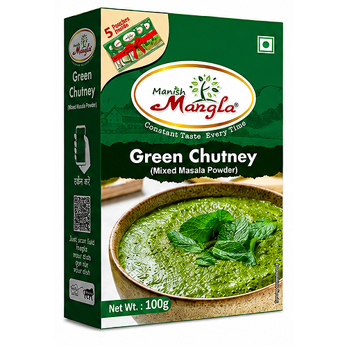 Manish Mangla Green Chutney Mix – 100g | Just Add Water & Curd | Instant Chutney | Fresh, Tangy & Flavorful | Perfect for Snacks & Chaat