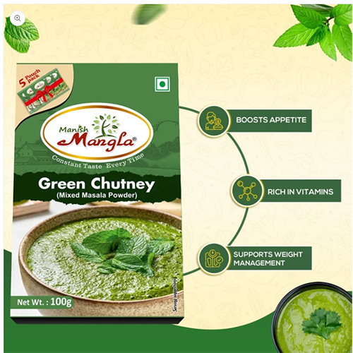 Manish Mangla Green Chutney Mix – 100g | Just Add Water & Curd | Instant Chutney | Fresh, Tangy & Flavorful | Perfect for Snacks & Chaat - Image 3