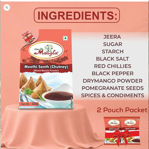 Meethi Sonth Chutney – 100g (2×50g Fresh Packs) | Sweet & Tangy Imli Chutney Mix | Perfect for Chaat & Snacks | Easy to Prepare - Image 2