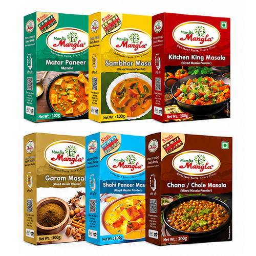 Curry Essential Combo – Matar Paneer, Sambhar, Kitchen King, Garam Masala, Shahi Paneer & Chole Masala (100g Each) | Complete Curry Spice Collection