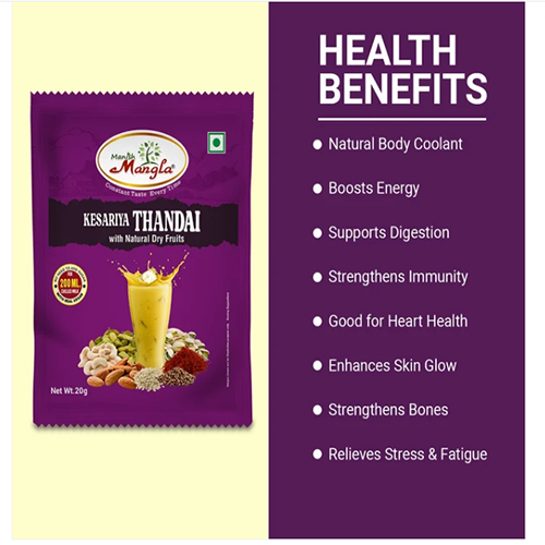 Manish Mangla Kesariya Thandai – 20g Sachets (Pack of 20) | Buy 15 Get 5 Free | Instant Thandai Mix | Rich Saffron Flavor | Perfect for Summer & Holi - Image 3