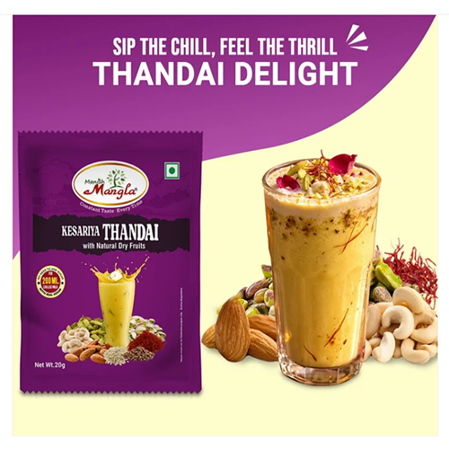 Manish Mangla Kesariya Thandai – 20g Sachets (Pack of 20) | Buy 15 Get 5 Free | Instant Thandai Mix | Rich Saffron Flavor | Perfect for Summer & Holi - Image 4