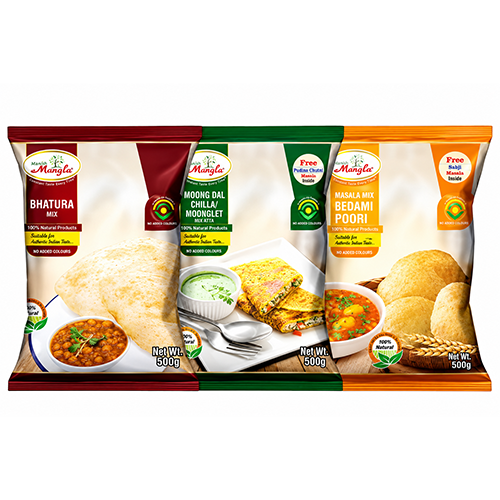 Breakfast Bites Combo – Bhatura Mix with Yeast Sachet, Bedmi Puri Mix & Moong Dal Chilla Mix | Complete Indian Breakfast Kit | Just Add Water & Cook