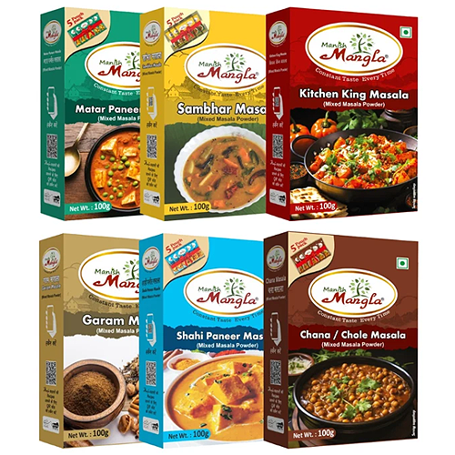 Curry Essential Combo – Matar Paneer, Sambhar, Kitchen King, Garam Masala, Shahi Paneer & Chole Masala (100g Each) | Complete Curry Spice Collection