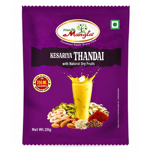 Manish Mangla Kesariya Thandai – 20g Sachets (Pack of 20) | Buy 15 Get 5 Free | Instant Thandai Mix | Rich Saffron Flavor | Perfect for Summer & Holi