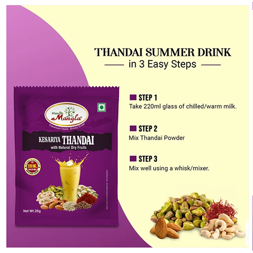 Manish Mangla Kesariya Thandai – 20g Sachets (Pack of 20) | Buy 15 Get 5 Free | Instant Thandai Mix | Rich Saffron Flavor | Perfect for Summer & Holi - Image 3