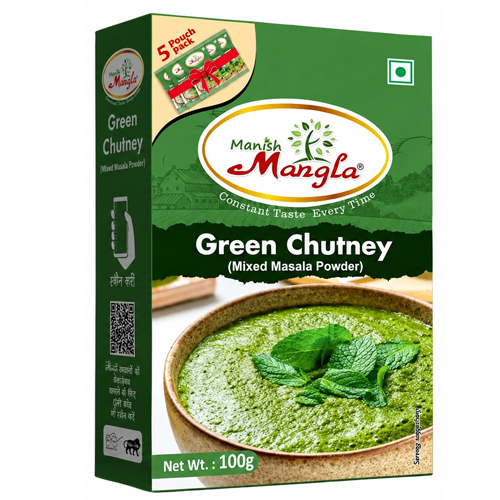 Manish Mangla Green Chutney Mix – 100g | Just Add Water & Curd | Instant Chutney | Fresh, Tangy & Flavorful | Perfect for Snacks & Chaat