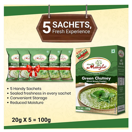 Manish Mangla Green Chutney Mix – 100g | Just Add Water & Curd | Instant Chutney | Fresh, Tangy & Flavorful | Perfect for Snacks & Chaat - Image 3
