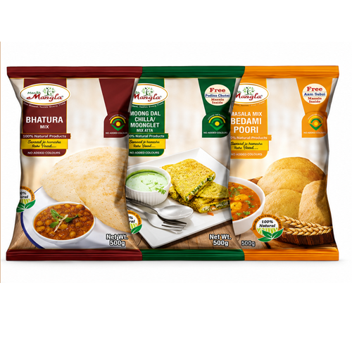 Breakfast Bites Combo – Bhatura Mix with Yeast Sachet, Bedmi Puri Mix & Moong Dal Chilla Mix | Complete Indian Breakfast Kit | Just Add Water & Cook