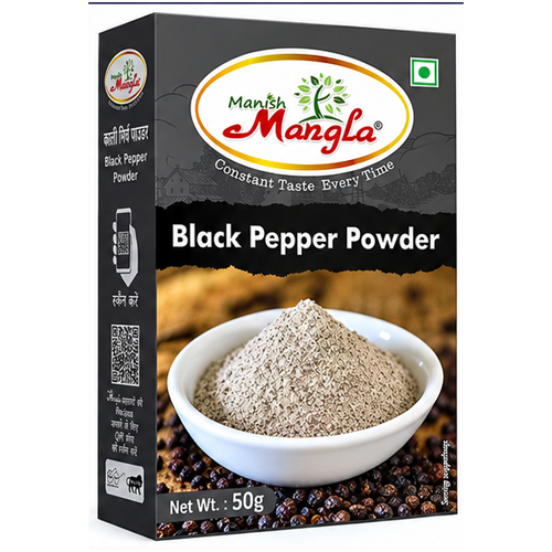 Black Pepper Powder – 50g | Fresh & Strong Aroma | Finely Ground Kali Mirch | Perfect for Cooking, Seasoning & Health Use