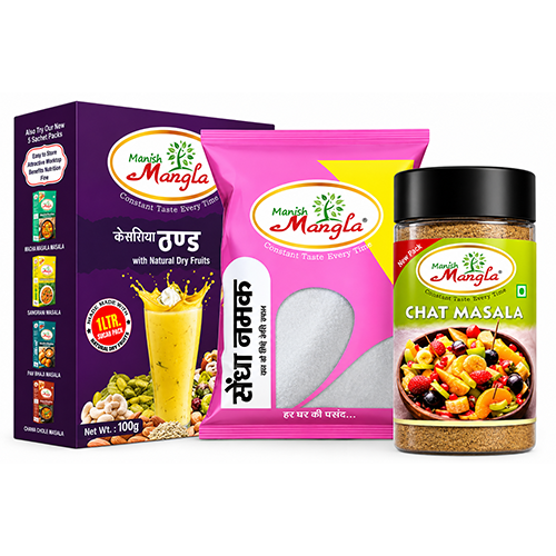 Manish Mangla Vrat Special Combo | Vrat Chat Masala + Sendha Namak + Kesariya Thandai | No Onion No Garlic | Perfect for Fasting & Festive Days