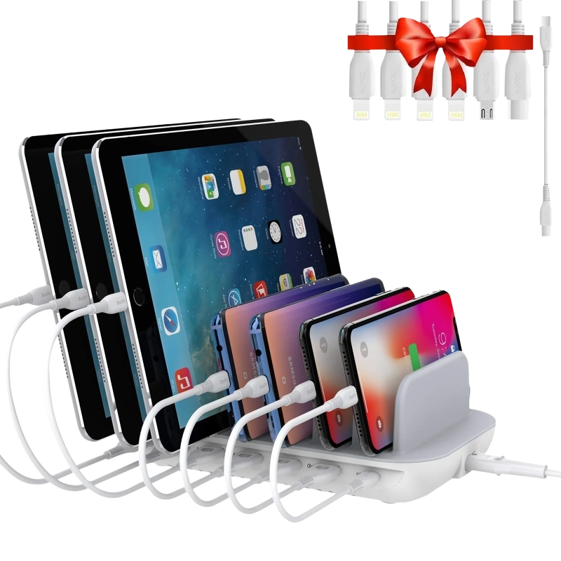 4-Port Charging Station with Cables for Home & Office