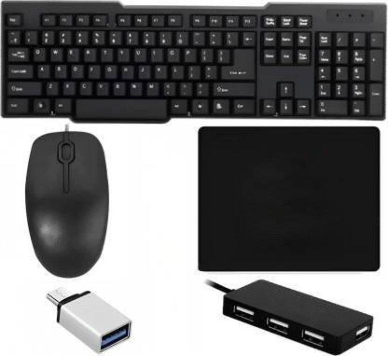 Alive Set of 5 Keyboard and Mouse Combo with USB Hub, C-Type OTG Cable,Mouse Pad Combo Set??(Black)