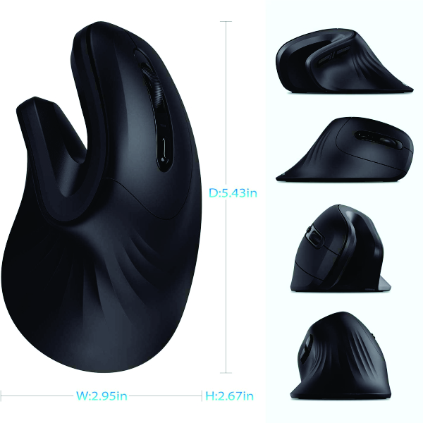 Vertical Wireless Mouse for Laptop/PC - Adjustable DPI, 6 Buttons