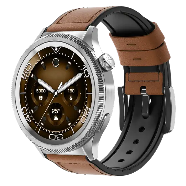Smart Watch 1st Ever Functional Rotating Dial (Axe-Cut Bezel), 1.43" AMOLED, Stainless Steel Build, Custom Transition Effects, BT Calling, Health Suite (Gold Blue)