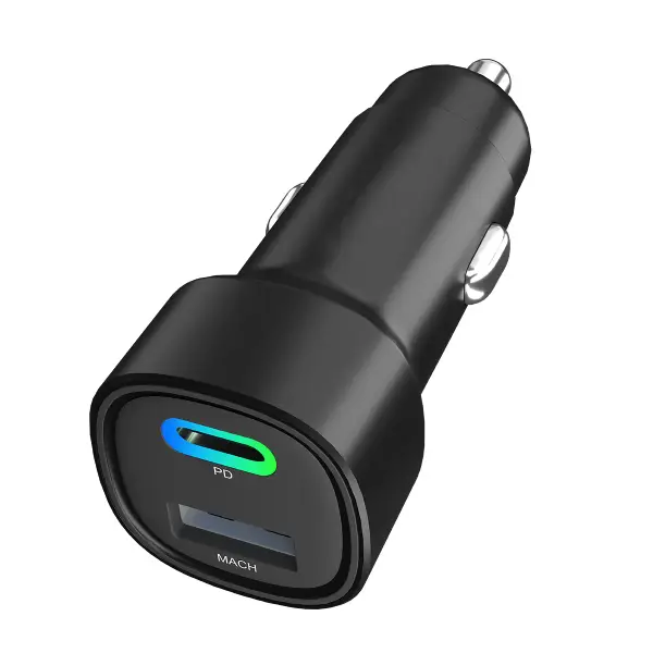 Dual Output Fast Car Charger with 30W Type-C PD & 30W USB, LED Indicator, Charging Adapter Compatible with Cars for iPhone & Android Smartphone, Smartwatch, Earbud, Power Bank (Black)