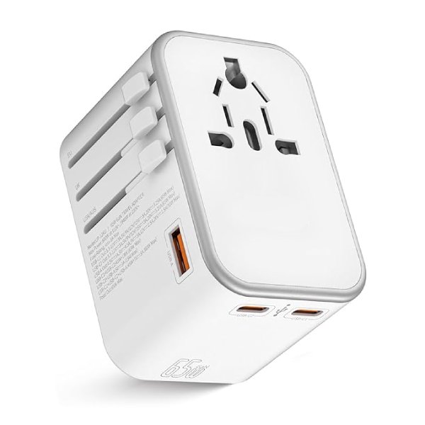 65W Universal Travel Adapter | 4-in-1 Charger with USB-C for Laptop/MacBook