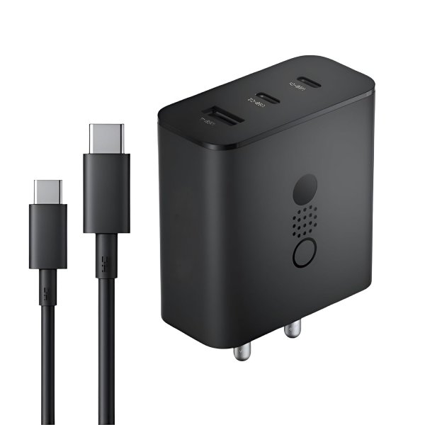 100 W Power GaN 5 A 3 Port Mobile Charger with Detachable Cable (Dark Grey, Cable Included)