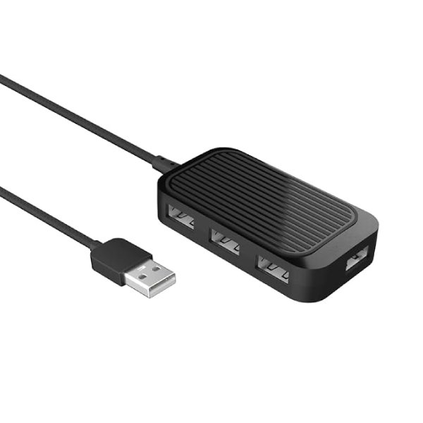 4D USB Hub (4-in-1), Multiport USB Dock with Long Cable and up to 480 Mbps High Data Transfer Speed (Black)
