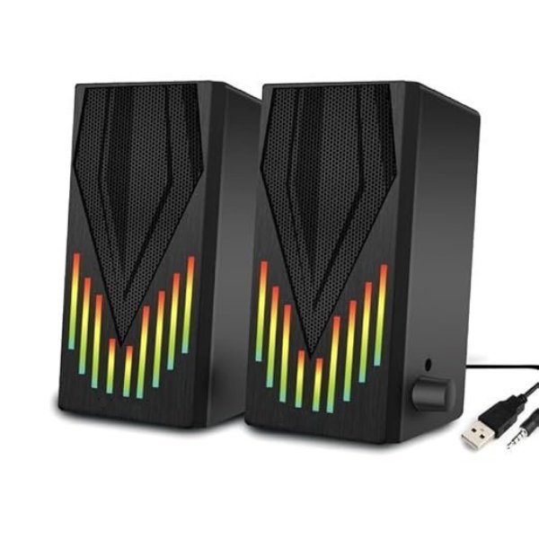 2.0 USB Powered Multimedia Speakers with RGB Lights | 2 x 3W Drivers (5.2 cm) | AUX Connectivity | for Laptop, PC, Mobile | 1 Year Warranty (SPK-0006, Black)