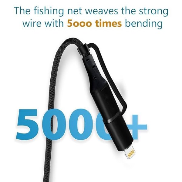 Power Sharing 1.5M 4in1 Multiple USB Charging Cable Type C/USB-A to Type C/Lightning Sync & Charge Compatible with All iPhone,iPad & Mobile/Tablet - Black