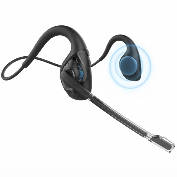 Bluetooth Headset with Boom Microphone, Open Ear Headphones w/Noise Canceling Mic, Wireless Headset for Phone Laptop PC Computer, Light and Comfortable for Office Meeting Home Working-10 Hrs