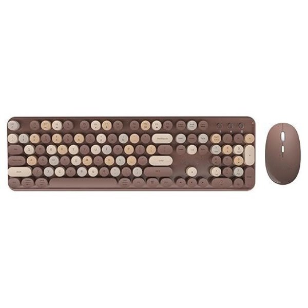 Wireless Keyboard with Retro Keys and 1600 DPI Mouse Combo | 2.4GHz Wireless Keyboard with Mouse Combo for Desktop/Laptop and Devices with USB Support (Mix Brown)