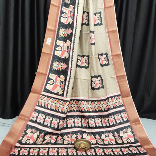 Beige Bapta Tissue Beige Saree with Decorative Pattern & Blouse Piece – Soft, Handcrafted & Lightweight