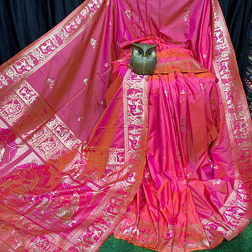 Blush Royale Pink & Gold Handcrafted Bishnupuri Silk Saree
