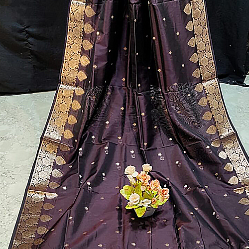 Dark Brown Handcrafted Monipuri Resham Silk Saree