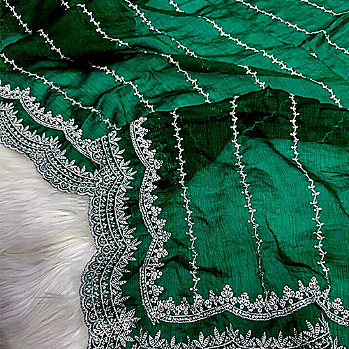 Dark Green Satin Georgette Party Saree with Hand-Embellished Stonework & Blouse Piece