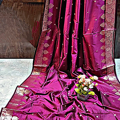 Dark Pink Pure Resham Monipuri Silk Saree – Handwoven Luxury with Silk Mark & Blouse Piece
