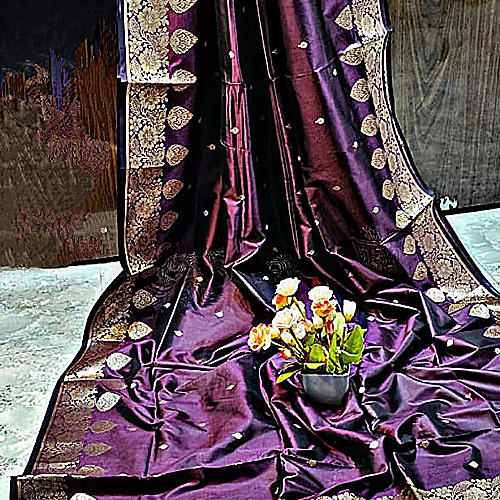 Dark Purple Handcrafted Resham Monipuri Silk Saree