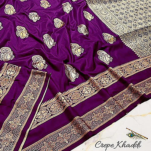 Deep Purple Minakari Khaddi Silk Saree – Handcrafted Heritage in Luxurious Silk