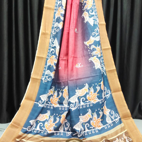 Desert Glow: Handcrafted Soft Bapta Tissue Saree in Golden Tan with Artistic Abstract Design