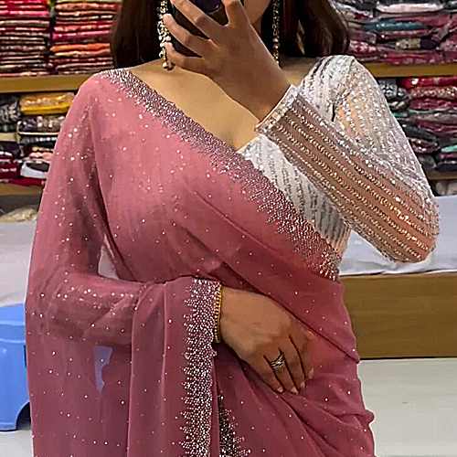 Dusty Rose Handcrafted Pure Chiffon Saree – Bridal Party & Wedding Collection