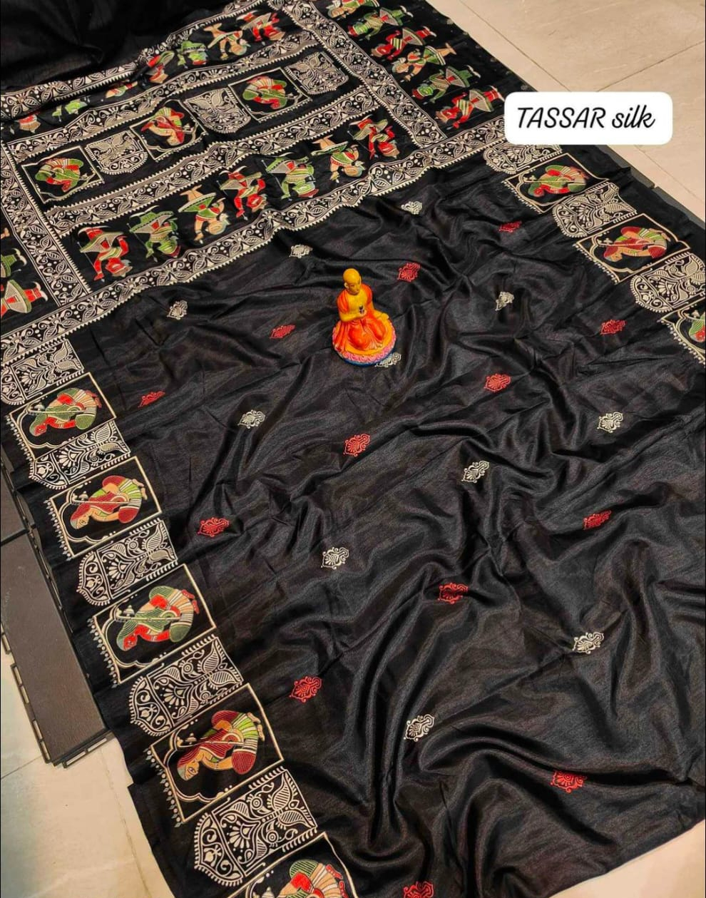 Handcrafted Black Tussar Silk Saree – A Timeless Elegance