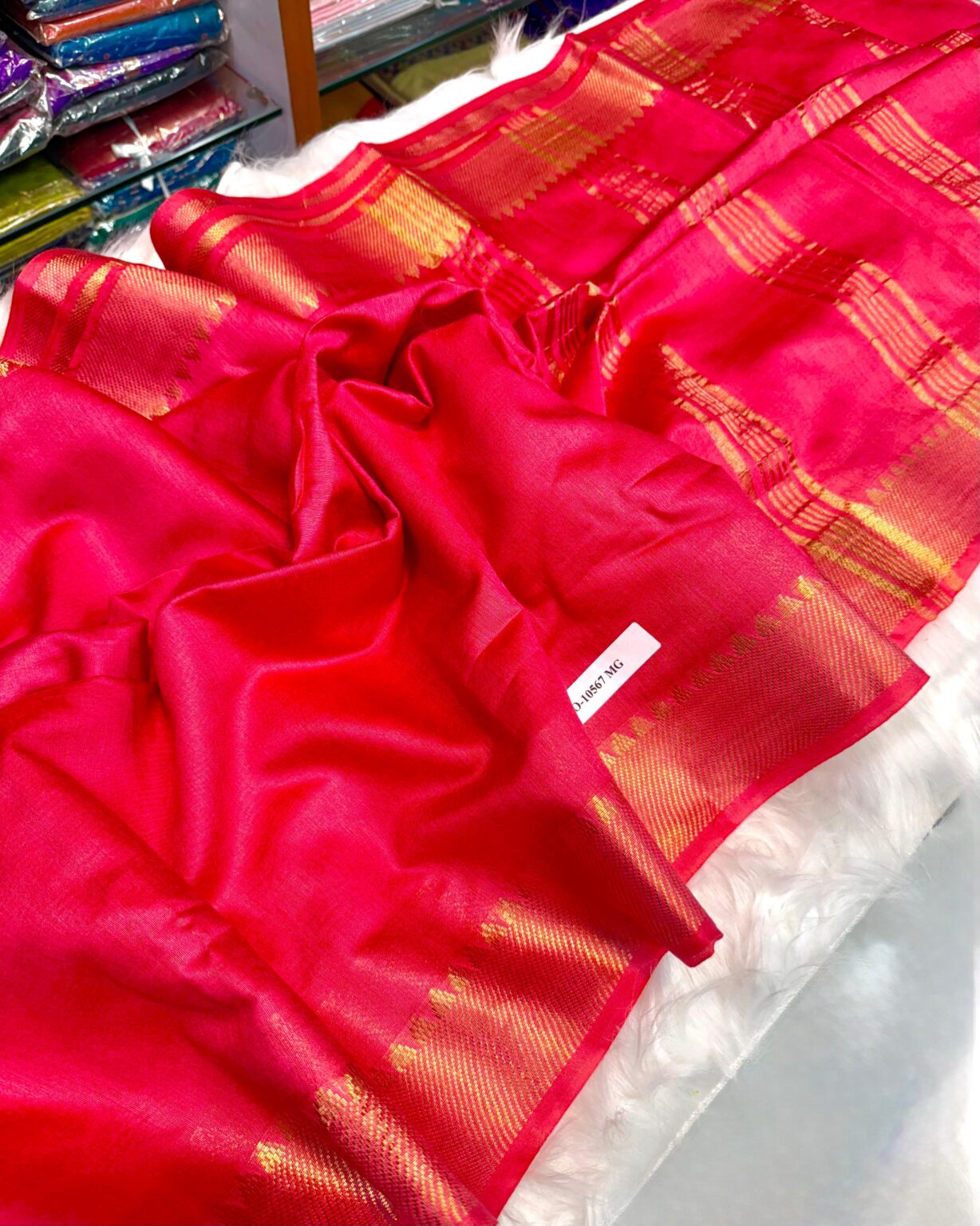 Handcrafted Premium Bapta Tasar Silk Mangalagiri Saree with Golden Zari Border & Matching Blouse Piece | Soft Festive Silk Saree | Free Size