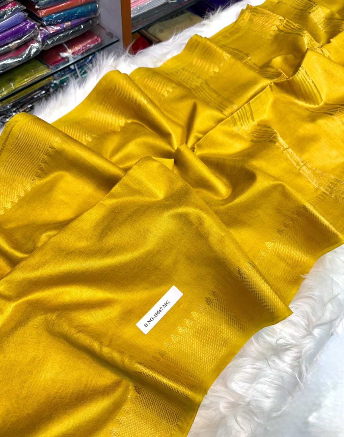 Handcrafted Premium Mustard Yellow Bapta Tasar Silk Mangalagiri Saree with Golden Zari Border & Matching Blouse Piece | Soft Silk Saree | Free Size