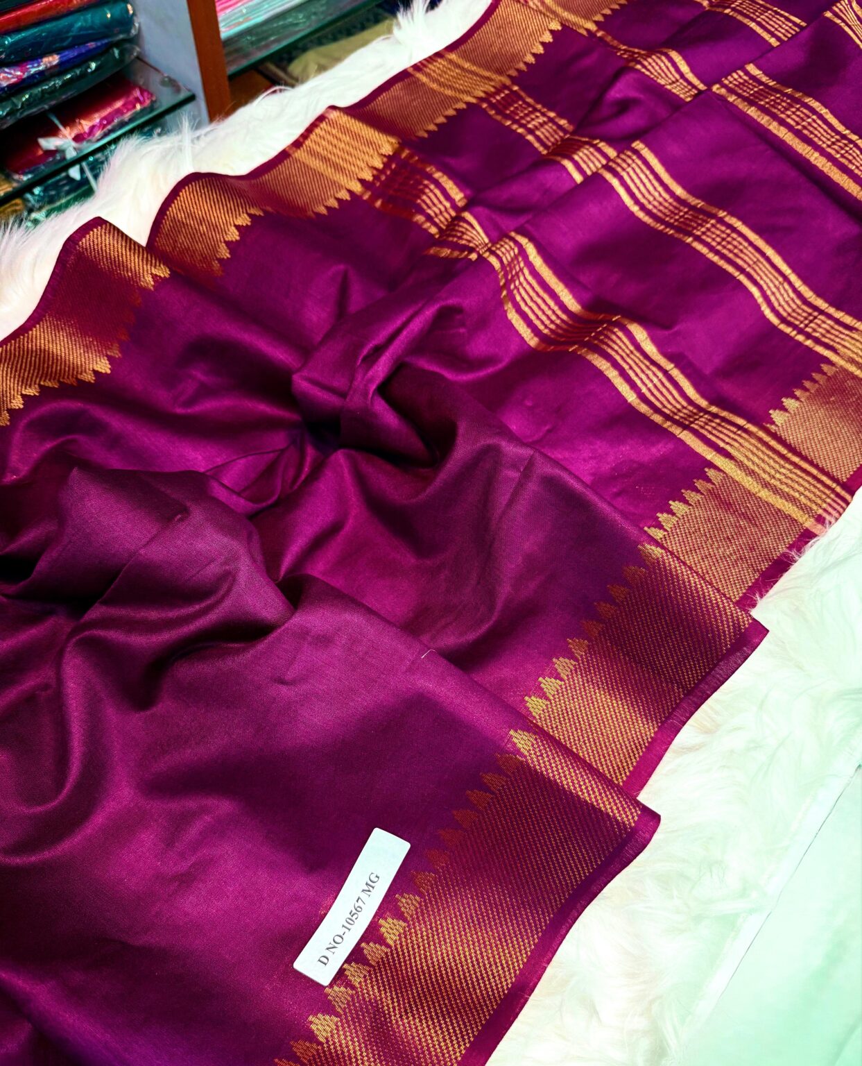 Handcrafted Premium Royal Purple Bapta Tasar Silk Mangalagiri Saree with Rich Golden Zari Border & Matching Blouse Piece | Soft Silk Saree | Free Size