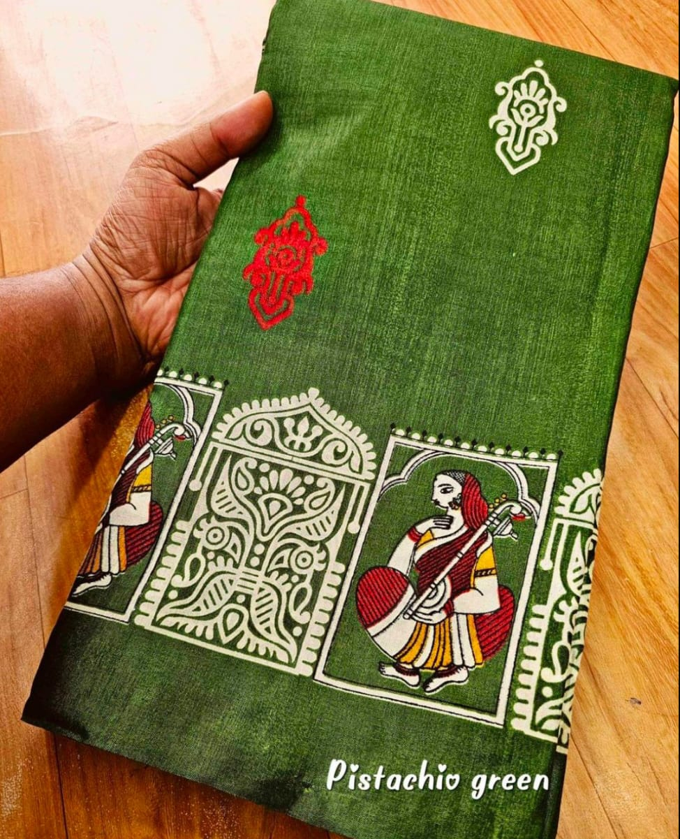 Handcrafted Tussar Silk Saree in Pistachio Green – Exquisite Artisan Craftsmanship