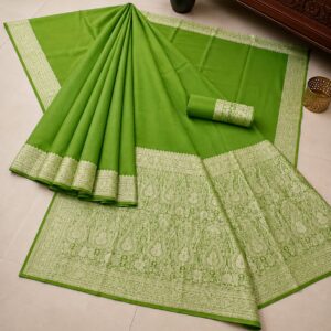 Handcrafted Super Soft Gajra Silk Saree in Fresh Green with Intricate Zari Border & Designer Pallu | Blouse Piece Included