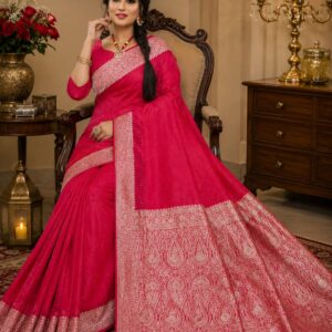 Handcrafted Super Soft Gajra Silk Saree in Rani Pink with Intricate Zari Paisley Pallu & Blouse Piece