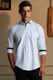 Men Cotton Striped Slim Fit Shirt