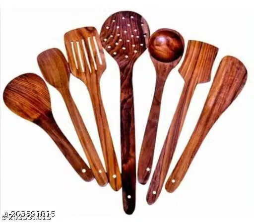 7 Pieces Wooden Cooking Tools Set | Wooden Spatula & Ladle Set for Kitchen | Heat Resistant, Non-Stick Safe Cooking & Serving Utensils